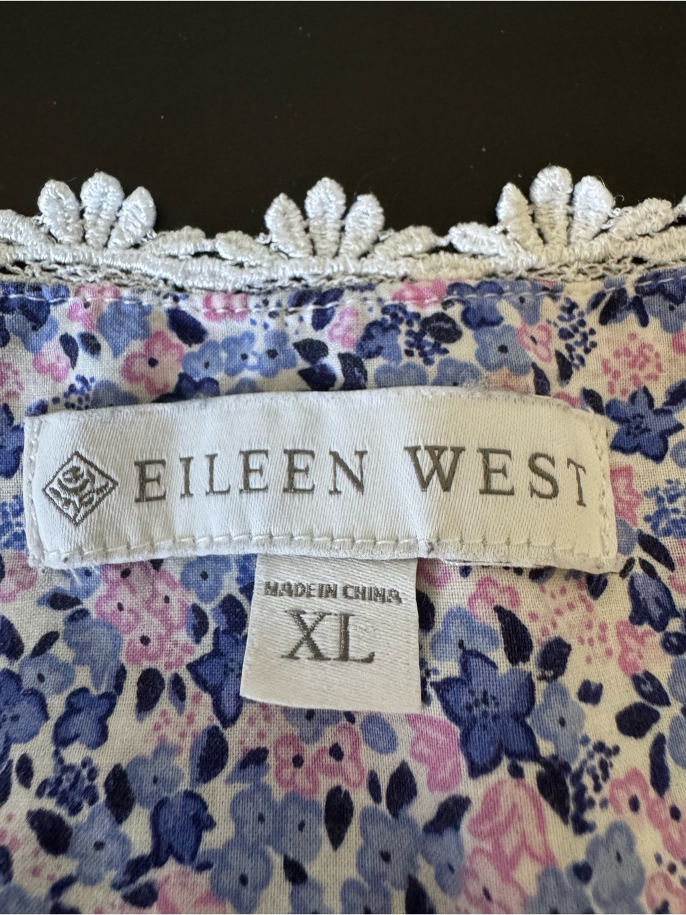 Eileen West XL 100% Cotton Floral Nightgown Lace Ribbon Trim Button Front - Picture 10 of 13